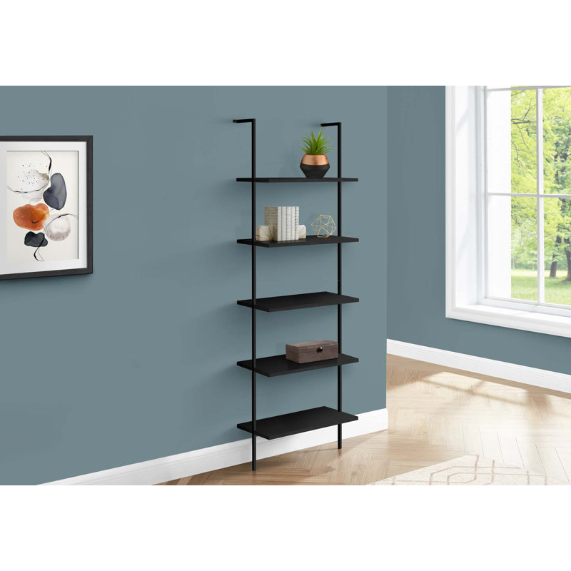 Abdulrahman 72 Inch Etagere Bookcase, 5 Tier Ladder Display Shelves, Black, Black