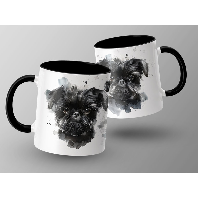 11oz Watercolour Brussels Griffon Design Coffee Mug, Black, 2