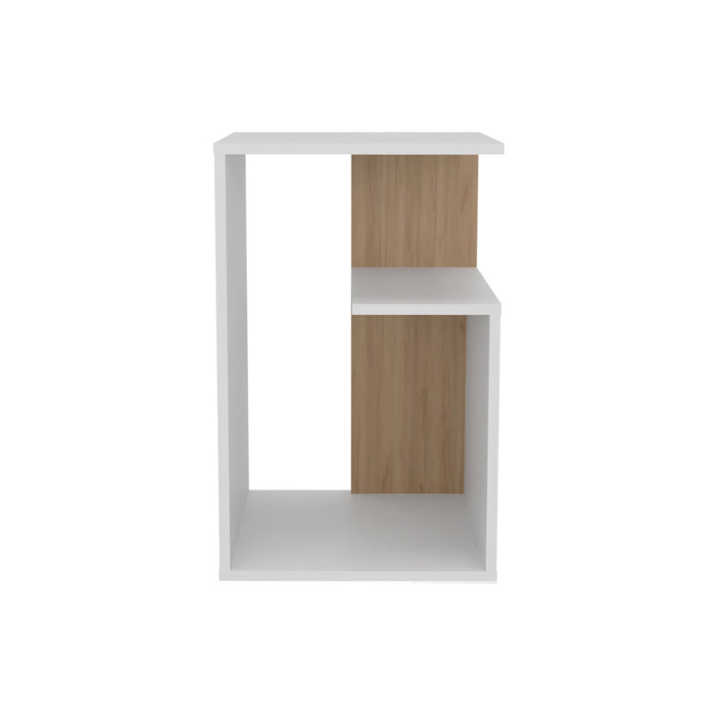 Table d'appoint de 25 po de hauteur, pour salon, à trois niveaux, blanc, chêne naturel, Noir / blanc / naturel