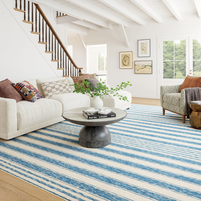 Vion Coastal Striped Machine Washable Rug, Rectangle 6' x 9'