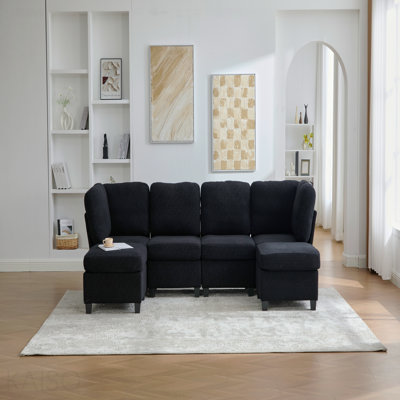 Basic Sectional Sofa, Modular  Sofa Sofa: Freely Combinable 6-Seat Convertible s with Chaise, U Shaped Oversized  Sofaes with Storage Ottoman