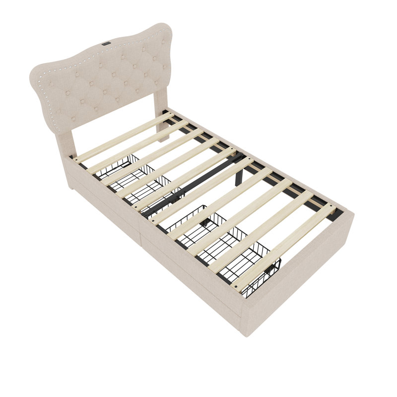 Upholstered Storage Bed, Beige