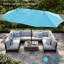 Parasol rectangulaire double face Kozyard 15 pi, base incluse, parasol d'extérieur à manivelle avec protection UV pour la cour, la piscine et le jardin - bleu-127123196