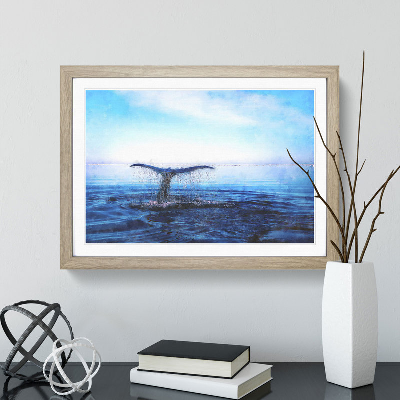Whale Tail from the Ocean - Picture Frame Painting Print, 62cm H x 87cm W x 2cm D, Oak Framed
