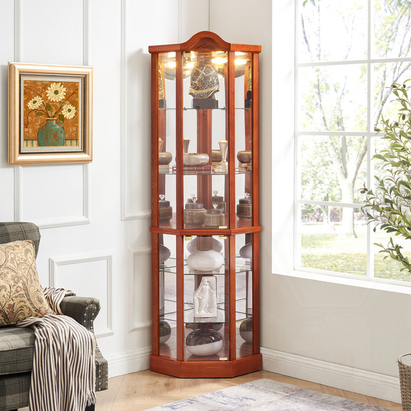 Vitrine de coin vitrée éclairée, Chêne, Non
