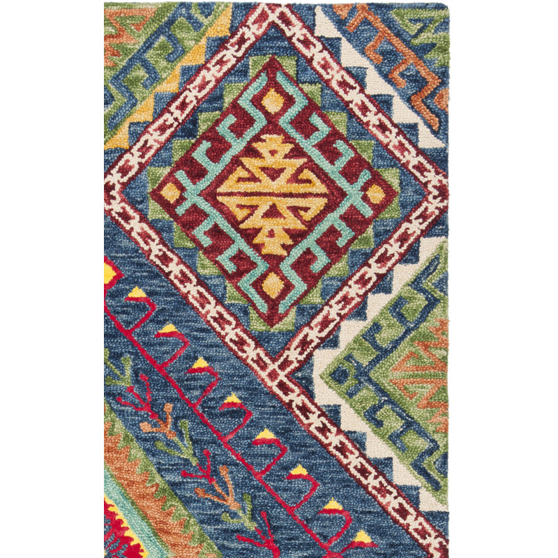 Tapis géométrique en laine touffeté à la main Vahakn, Carré 3 pi