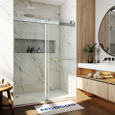 Porte de douche à double fermeture coulissante sans cadre avec verre transparent de 3/8 po (10 mm) Opal Mirage MCOCOD l 56-60,75 po x H 76 po