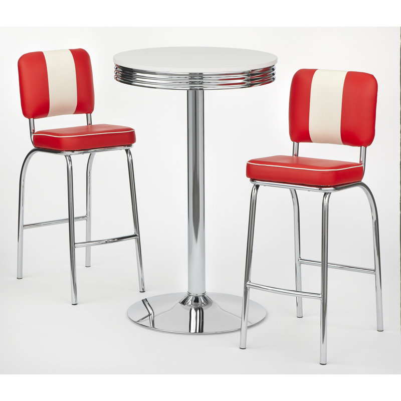 Ensemble de salle à manger à hauteur de bar pour 2 personnes Ashtown, Rouge / blanc