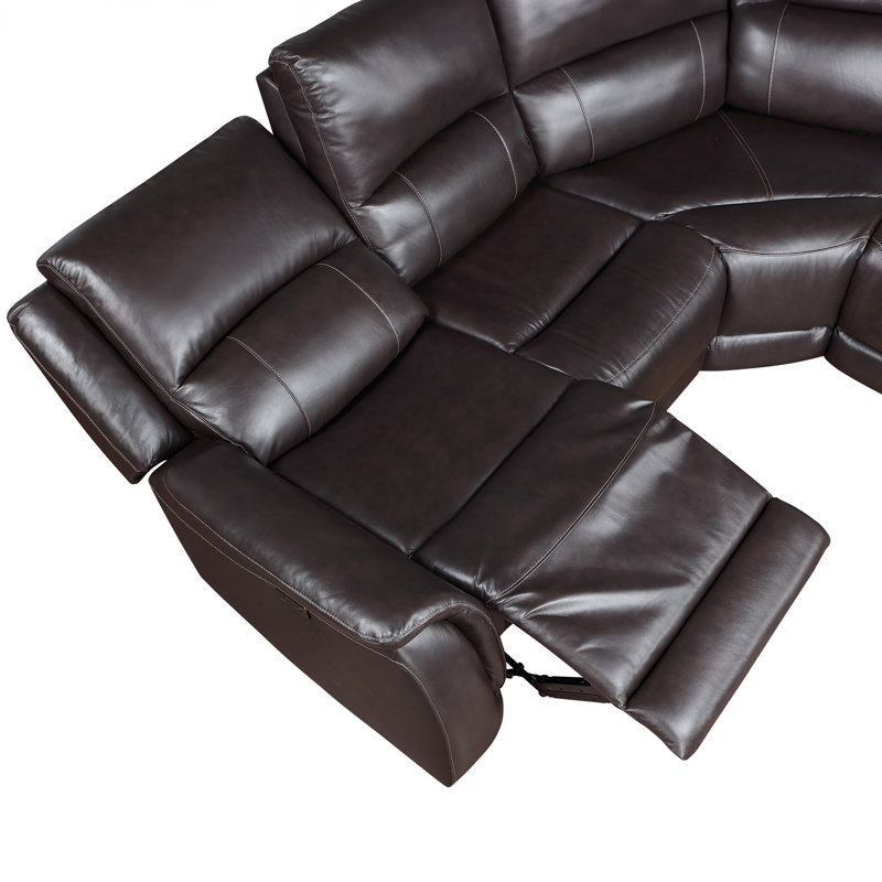 Malounta Wellkamp Leather 6-Piece Power Reclining Sectional, Chocolate Genuine Leather