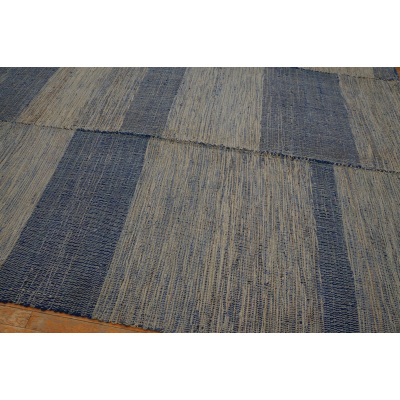 Tapis bleu / gris en laine noué à la main de conception unique 9 pi x 12 pi Shaker