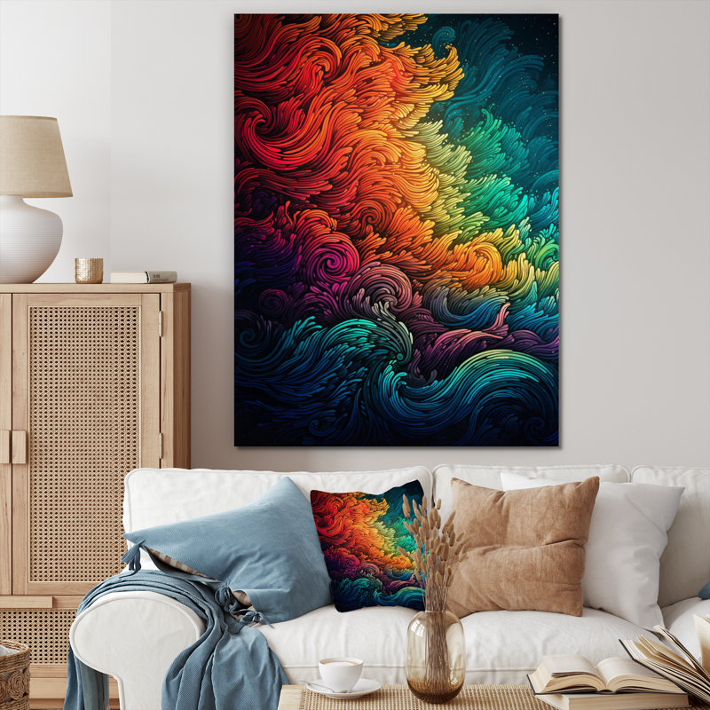 Rainbow Colored Waves II - impression, H 32 po x l 16 po x P 1 po, Toile tendue