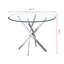Table de salle à manger ronde en verre trempé transparent avec pieds angulaires en acier inoxydable argenté et conception équilibrée, 36 pouces de diamètre, pieds inclinés durables, confortable pour quatre personnes, hauteur 30,1