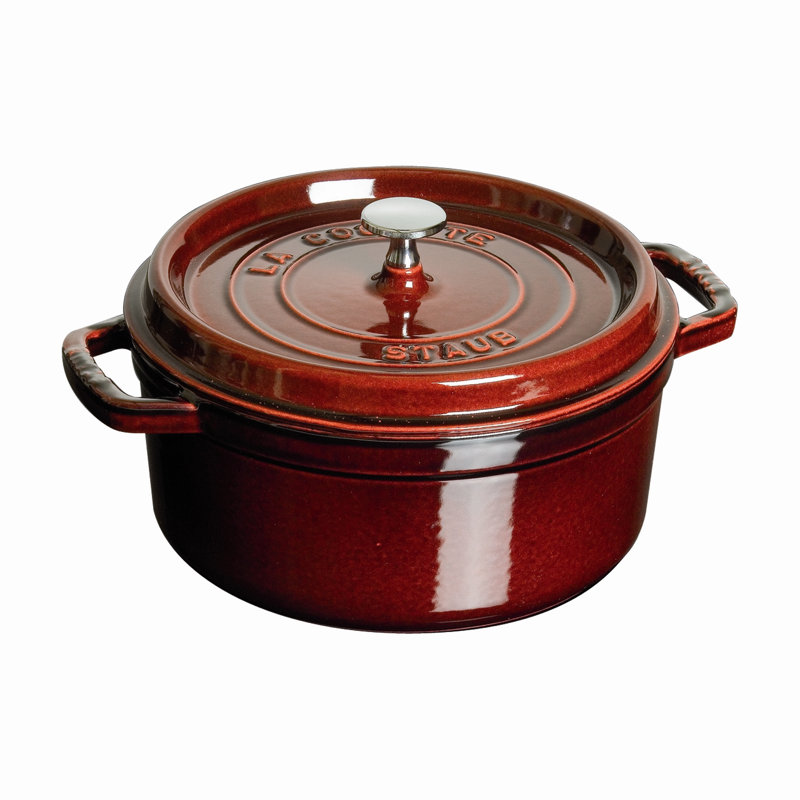 La Cocotte Cast Iron Round Cocotte, 13.25 quarts, Grenadine