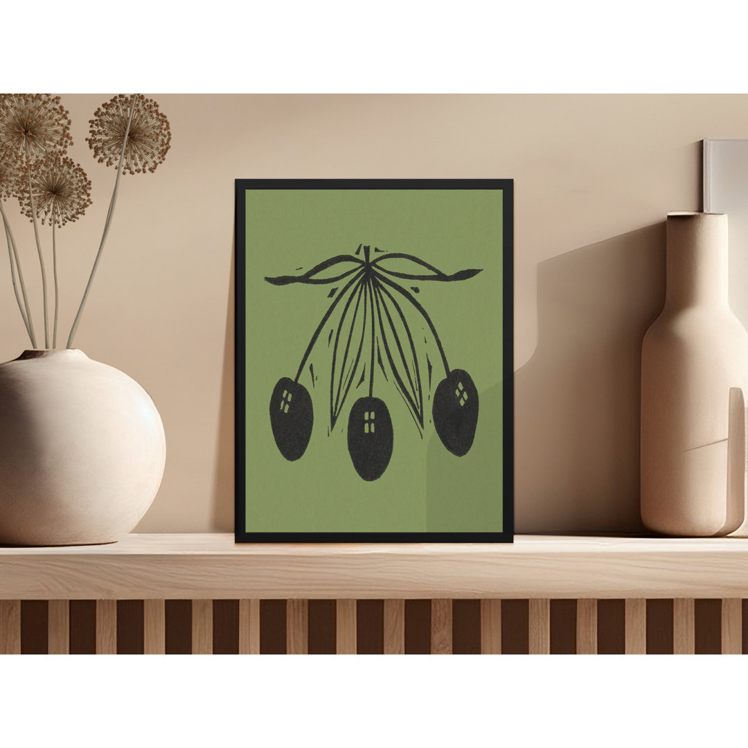 Fresh Cherries on Light Green Wall Decoration Framed Poster