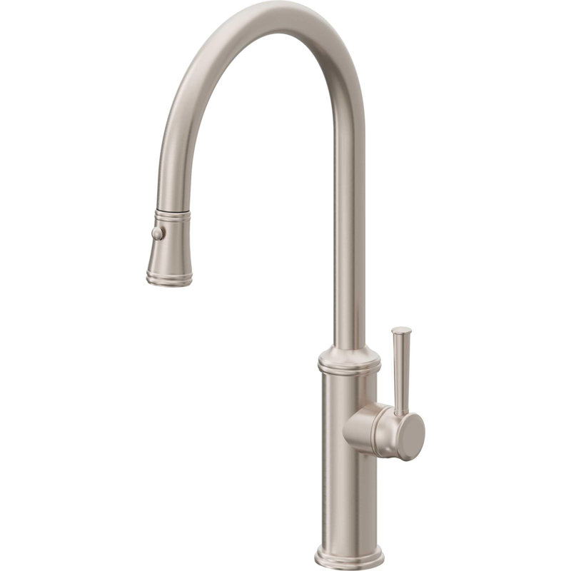 Davoli Pull-Down Kitchen Faucet with Button Sprayer - High Arc Spout, Satin Nickel