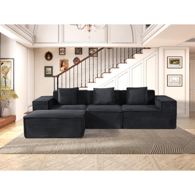 Canapé modulaire convertible en velours côtelé avec repose-pieds et coussins Cozyform