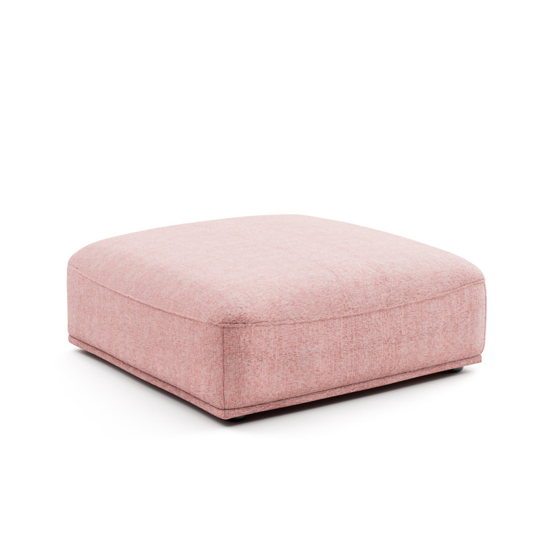 Aukeem Upholstered Square Ottoman, Pink Chenille