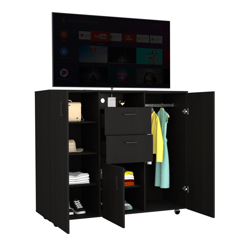 Commode à deux portes Milano, deux tiroirs, quatre tablettes intérieures, tringle, chambre noire