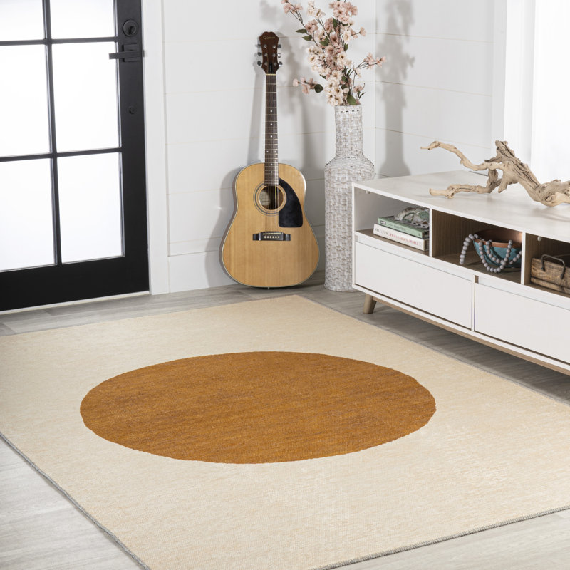 Cirkel Minimalist Geometric Dot Machine-Washable Cream/Terracotta Rug, Rectangle 5'3" x 8'