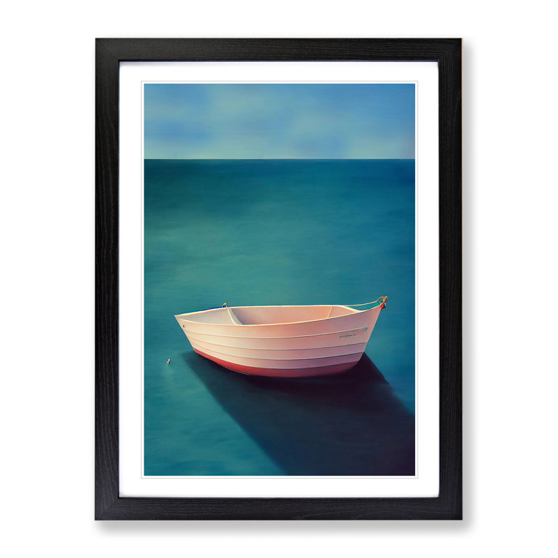 Boat On The Ocean Watercolour No.2 - Print, White, 66cm H x 48cm W x 2cm D, Black Framed
