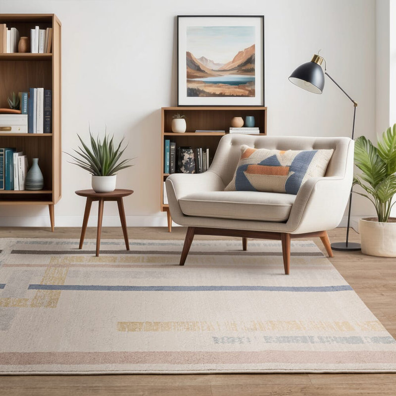 Deran Grid Cream/Multi Area Rug, Rectangle 80 x 140 cm