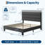 Base de lit plateforme avec tête de lit réglable, support en tissu et lattes en bois, sommier robuste, aucun sommier requis, assemblage facile-1535243563