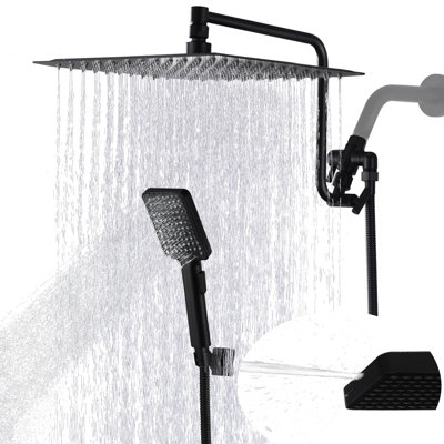 Deluxe 12-Inch Rainfall Shower Combo – Adjustable Stainless Steel Arm, 3-Way Brass Diverter & 71" Hose