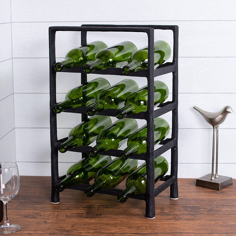 Support pour 12 bouteilles de vin de table et verre noir