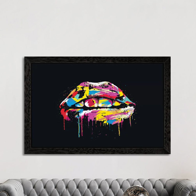 Colourful Lips by Balazs Solti - Print on Canvas, 101.6 cm H x 66.04 cm W, Black Framed