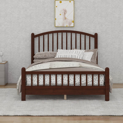 Base de lit en bois avec tête de lit, cadre de lit plateforme Mid-Century avec tête et pied de lit à lattes arquées, espace de rangement sous le lit