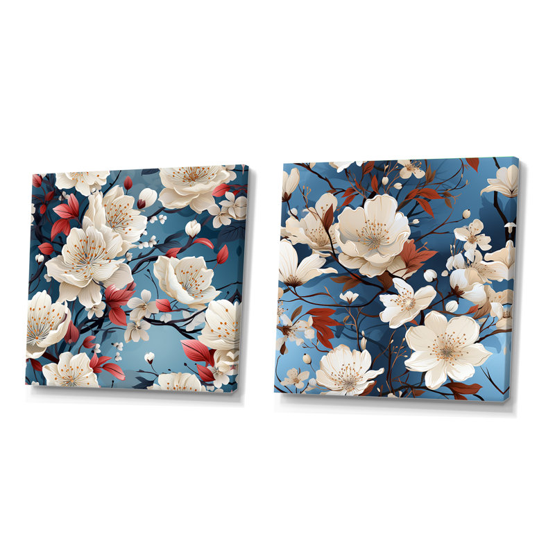 Ficoide - Ensemble de 2 collages floraux carrés, H 16 po x l 33 po, Toile tendue