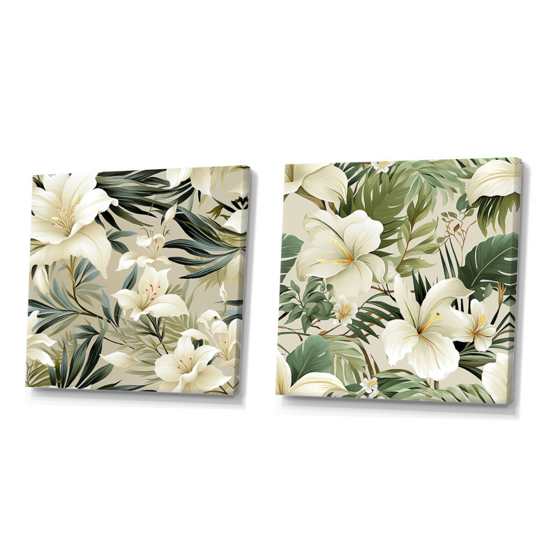 Doraville - Ensemble de 2 collages floraux carrés, Toile tendue, H 36 po x l 73 po