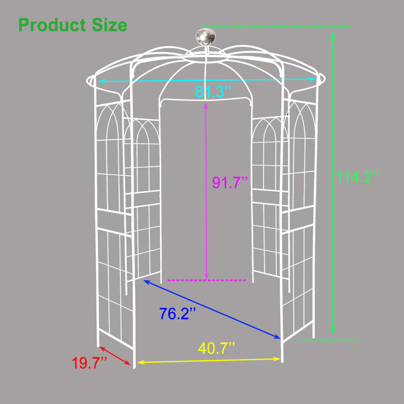 Pavillon de jardin crème en fer blanc avec arche de jardin, 81,3 po x 114,2 po, résistance au vent fort, blanc métallique gonflable facile à assembler, surf agréable