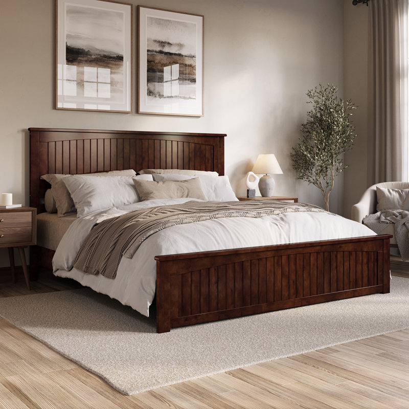 Francoise Solid Wood Low Profile Platform Bed with Matching Footboard, Walnut, King