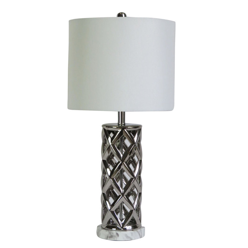 Calbert Metal Table Lamp, Nickel/White