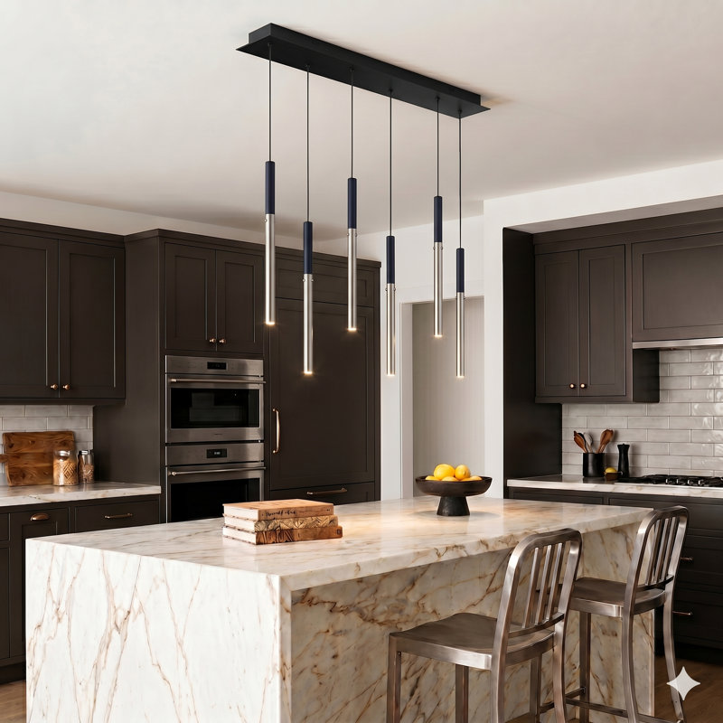 Baileyton 6 - Light Kitchen Island Pendant, Black Top/Brushed Nickel