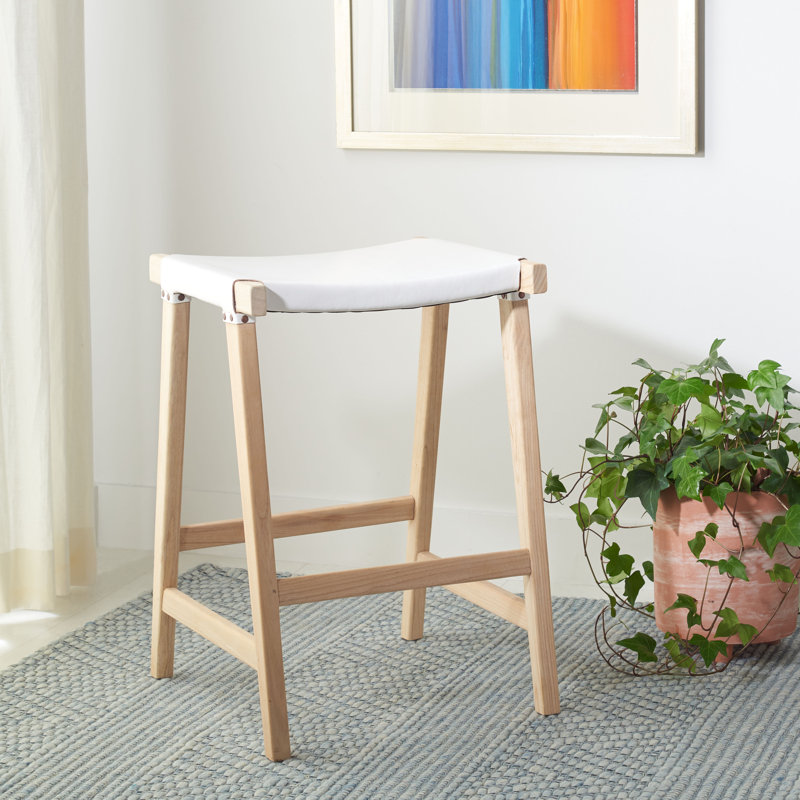 Tabouret de bar et de comptoir en cuir véritable Kellan, Tabouret de comptoir (siège d'une hauteur de 26,8