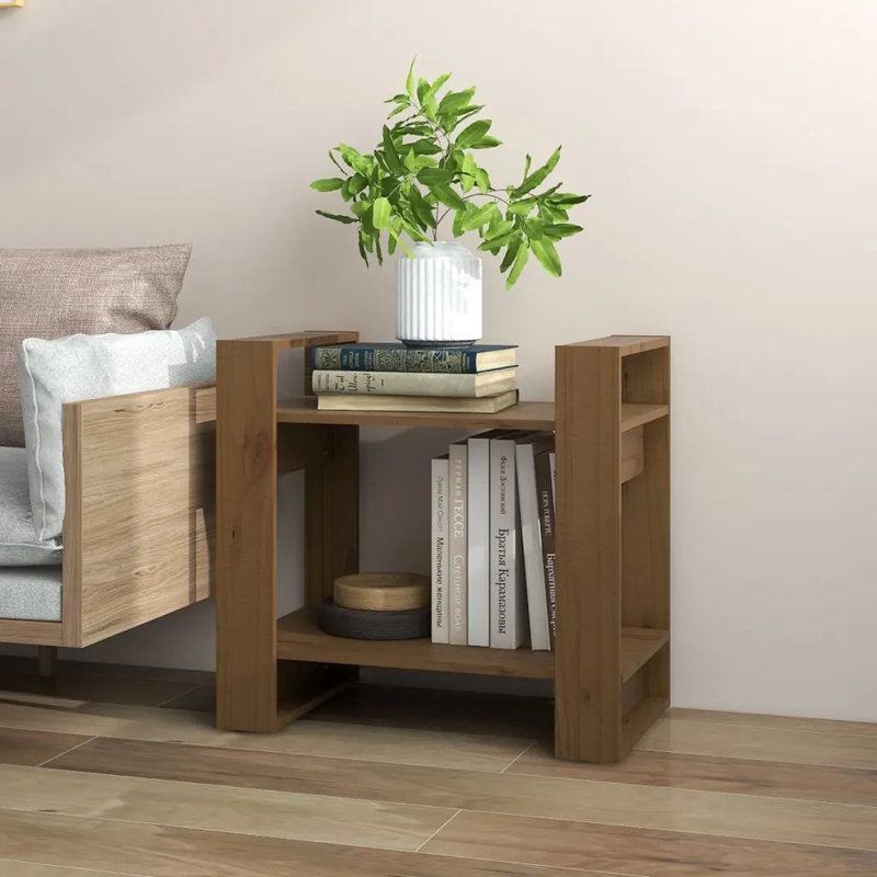 Irek Book Cabinet/Room Divider Solid Wood, 57cm H x 60cm W x 35cm D, Honey Brown
