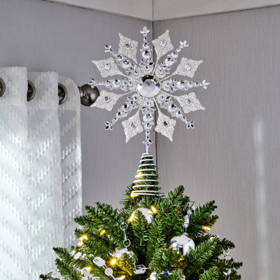 14.5" Glitter Metal Jewel Snowflake Tree Topper