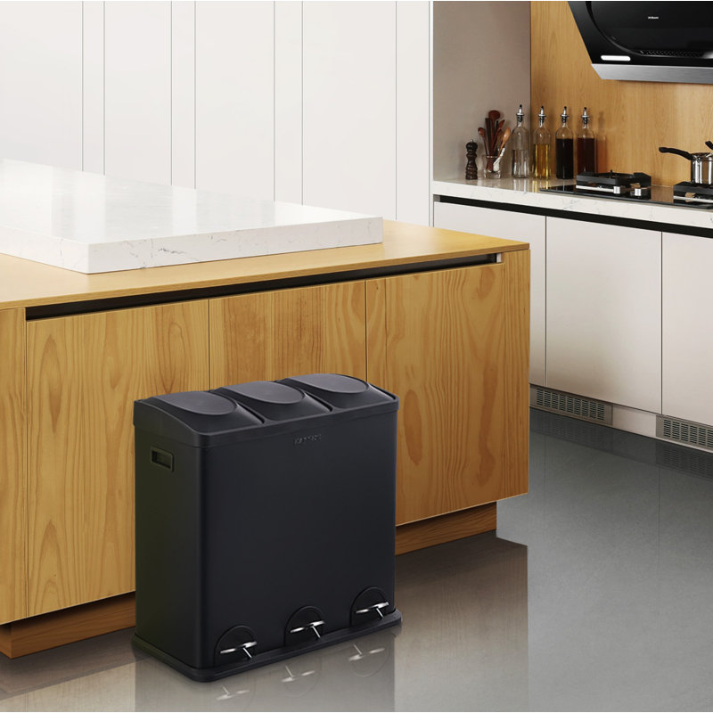 Poubelle à ordures et à recyclage à 3 compartiments en acier inoxydable 16 gallons / 60 litres Step N 'Sort, argent
