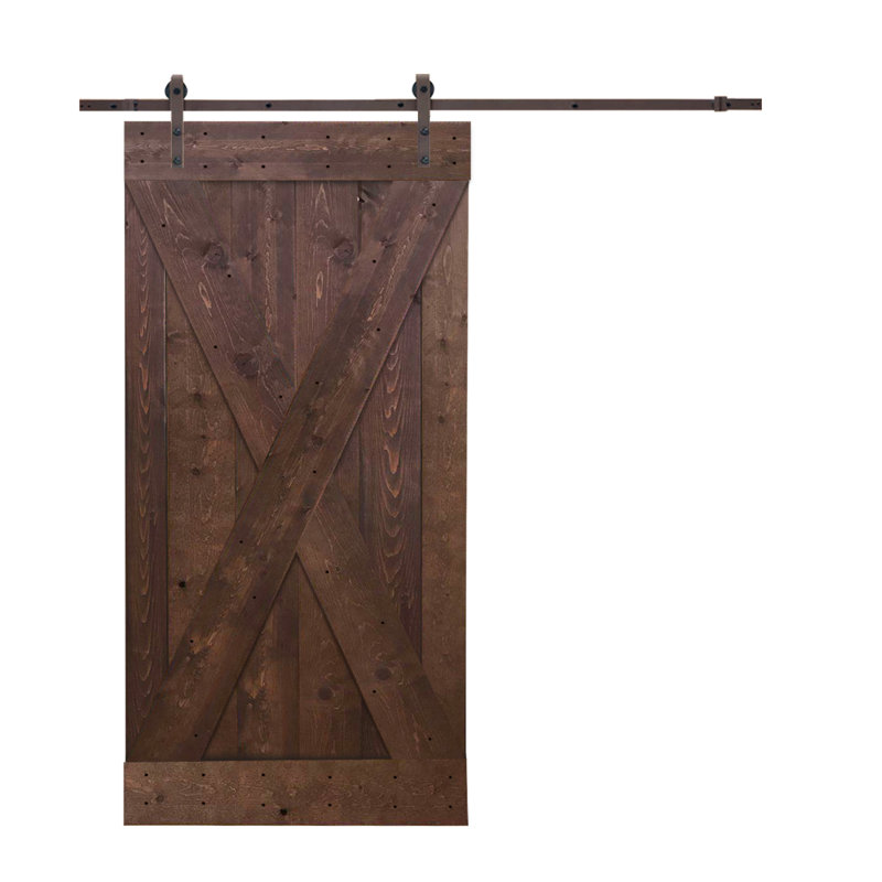 Porte de grange Montaya en bois et métal peint Valencia avec ensemble de quincaillerie d'installation, Noyer, 38 po x 84 po