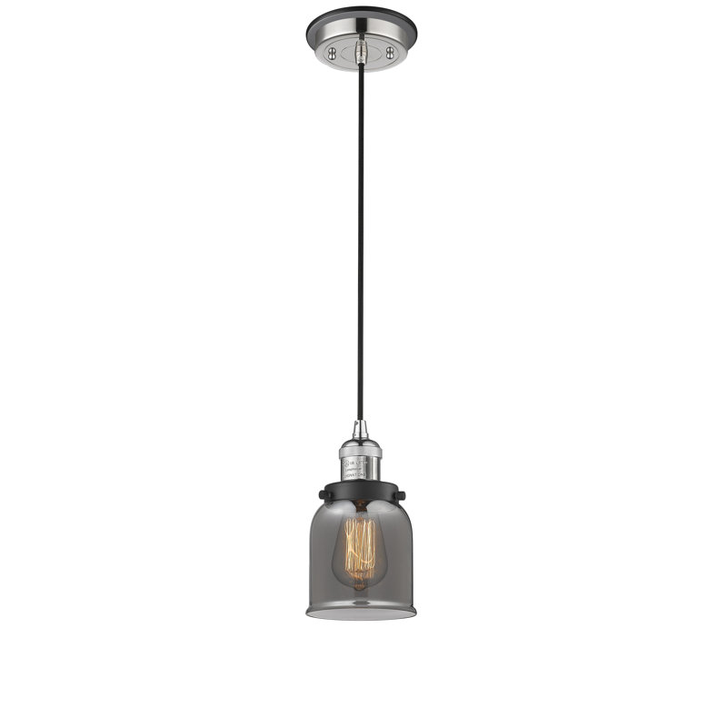 Luminaire suspendu en forme de cloche à 1 lumière Clara, Nickel poli et décorations noir mat, Plaqué couleur fumée