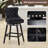 Swivel Bar Stools Set of 2, PU Leather Bar Chairs with Button Tufted Front and Ring Pull Back, 30" Bar Height Stools with Solid Wood Legs for Kitchen Island or Bar, Black-1148544728