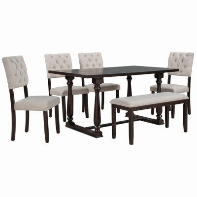 Ensemble de table et de salle à manger 6 pièces, 1 table, 4 chaises et 1 banc
