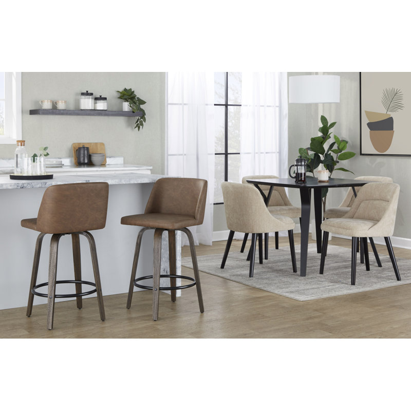 Thea 26" Fixed-Height Counter Stools with Bent Wood Legs & Round Footrest, Espresso, Walnut/Black