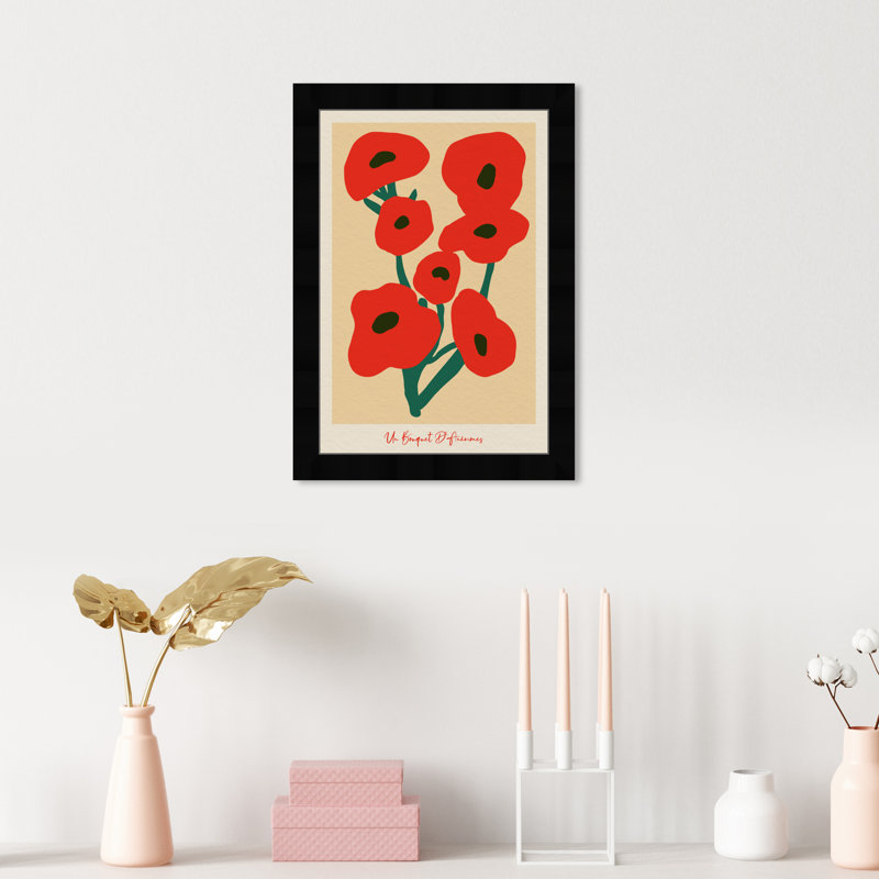 " Modern Red Flower Bouquet " by Oliver Gal, 17" H x 12" W, Black