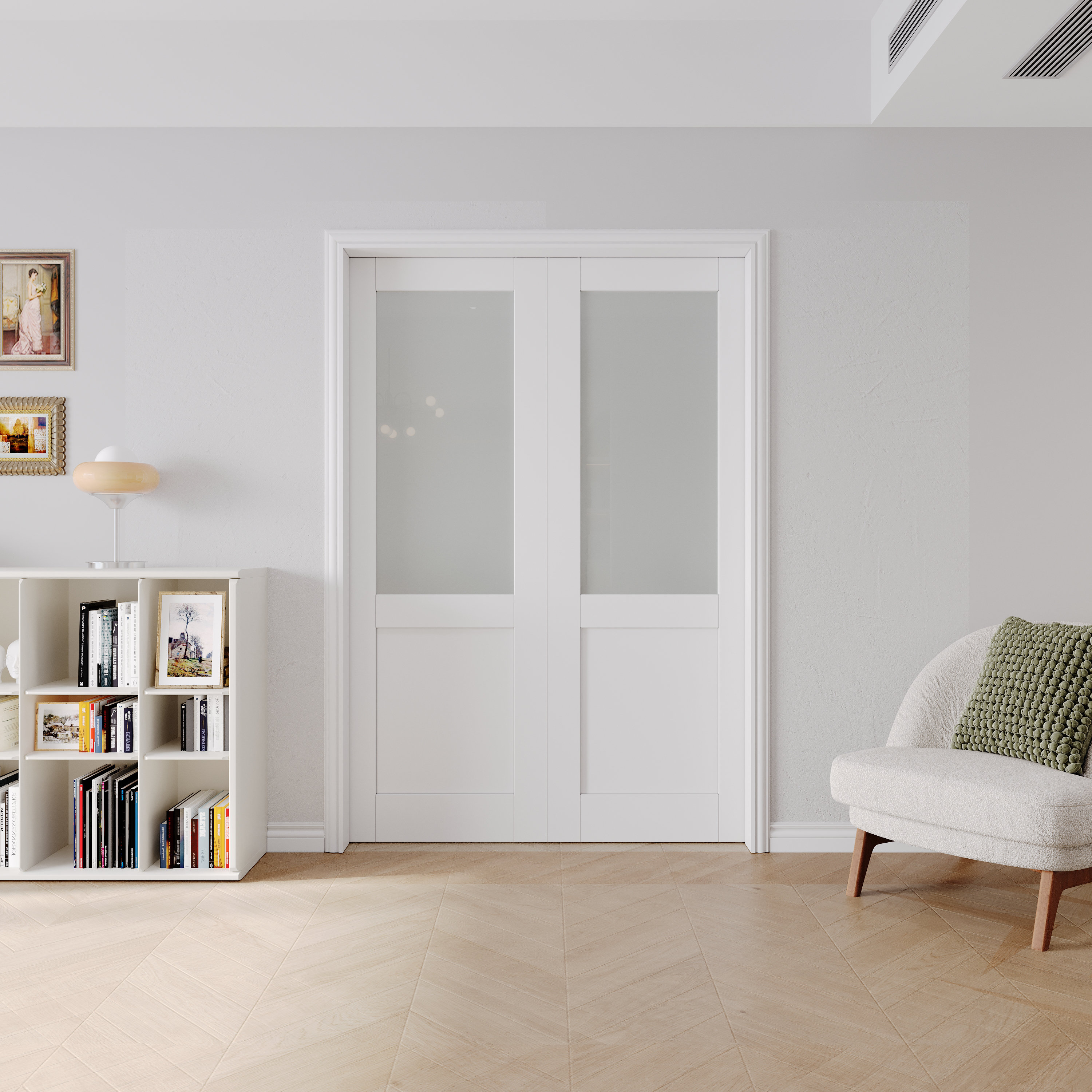 ARK DESIGN Double Sliding Closet Door Solid Frosted Glass French Door ...