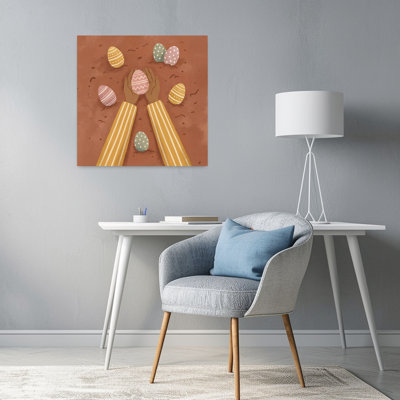 Collecting Easter Eggs Colorful Playful Contemporary Spring Wall Art Print 1 Piece Wrapped Canvas Wall Art