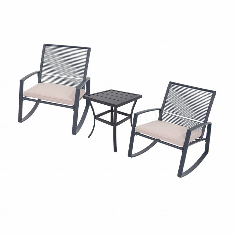 3-Piece Outdoor Rocking Chair Set with Side Table & Cushions - Beige, Beige