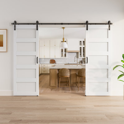 Manufactured Solid Wood Paneled Double Sliding Barn Door With Installation Hardware Kits